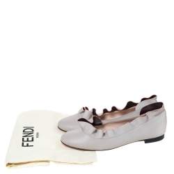 Pre Owned Fendi Beige Leather Ruffle Ballet Flats Size 40