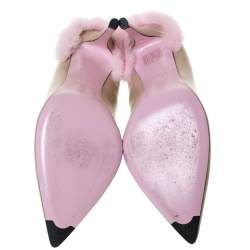 Pre Owned Fendi Beige Leather Fur Trimmed Pointed Toe Pumps Size 37.5