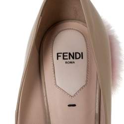 Pre Owned Fendi Beige Leather Fur Trimmed Pointed Toe Pumps Size 37.5