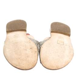 Pre Owned Fendi Beige/Brown Python Leather Flowerland Embellished Flat Slides Size 35