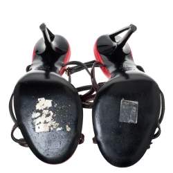 Pre Owned Fendi Dark Purple Patent Leather Iridia Bow Slingback Sandals Size 37.5