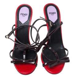 Pre Owned Fendi Dark Purple Patent Leather Iridia Bow Slingback Sandals Size 37.5