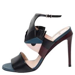 Fendi Multicolor Leather and Lizard Monster Bugs Ankle Strap Sandals Size 39