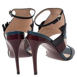 Fendi Multicolor Leather and Lizard Monster Bugs Ankle Strap Sandals Size 39
