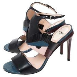 Fendi Multicolor Leather and Lizard Monster Bugs Ankle Strap Sandals Size 39