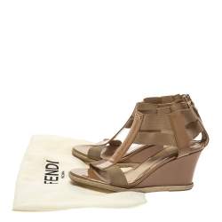 Pre Owned Fendi Beige Patent Leather And Stretch Fabric Carioca Wedge Espadrille Sandals Size 37