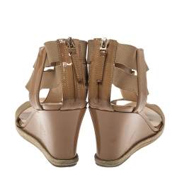Pre Owned Fendi Beige Patent Leather And Stretch Fabric Carioca Wedge Espadrille Sandals Size 37