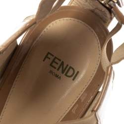 Pre Owned Fendi Beige Patent Leather And Stretch Fabric Carioca Wedge Espadrille Sandals Size 37