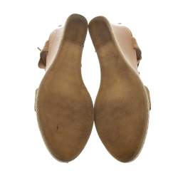 Pre Owned Fendi Beige Patent Leather And Stretch Fabric Carioca Wedge Espadrille Sandals Size 37