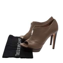 Pre Owned Fendi Brown Leather Zip Peep Toe Platform Booties Size 38