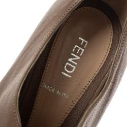 Pre Owned Fendi Brown Leather Zip Peep Toe Platform Booties Size 38