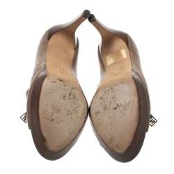 Pre Owned Fendi Brown Leather Zip Peep Toe Platform Booties Size 38