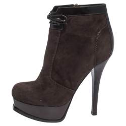 Pre Owned Fendi Brown Suede and Leather Fendista Platform Ankle Boots Size 39