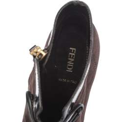 Pre Owned Fendi Brown Suede and Leather Fendista Platform Ankle Boots Size 39