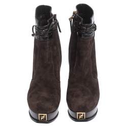 Pre Owned Fendi Brown Suede and Leather Fendista Platform Ankle Boots Size 39