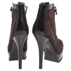 Pre Owned Fendi Brown Suede and Leather Fendista Platform Ankle Boots Size 39