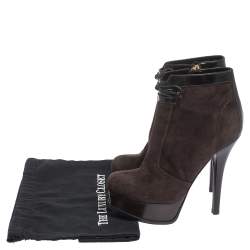 Pre Owned Fendi Brown Suede and Leather Fendista Platform Ankle Boots Size 39