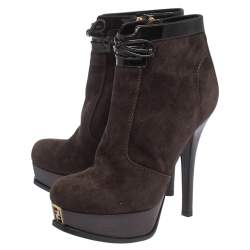 Pre Owned Fendi Brown Suede and Leather Fendista Platform Ankle Boots Size 39