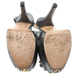 Pre Owned Fendi Grey Lame Fabric Fendista Bow Peep Toe Slingback Platform Pumps Size 39