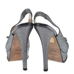 Pre Owned Fendi Grey Lame Fabric Fendista Bow Peep Toe Slingback Platform Pumps Size 39