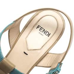 Fendi Multicolor Leather And Lizard Embossed Trim T-Strap Fendista Platform Sandals Size 37