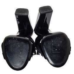 Pre Owned Fendi Black Velvet and Patent Leather Floral Applique Crisscross Sandals Size 38