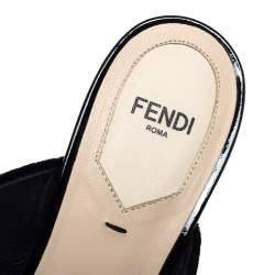 Pre Owned Fendi Black Velvet and Patent Leather Floral Applique Crisscross Sandals Size 38