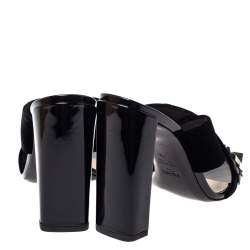 Pre Owned Fendi Black Velvet and Patent Leather Floral Applique Crisscross Sandals Size 38