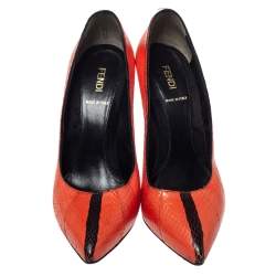 Pre Owned Fendi Orange Python Leather Diamond Heel Pumps Size 38.5