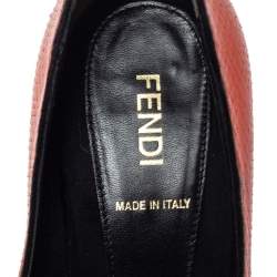 Pre Owned Fendi Orange Python Leather Diamond Heel Pumps Size 38.5