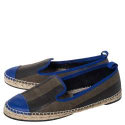 Pre Owned Fendi Blue/Brown Canvas And Leather Junia Espadrille Flats Size 39