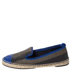 Pre Owned Fendi Blue/Brown Canvas And Leather Junia Espadrille Flats Size 39