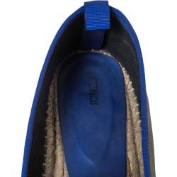 Pre Owned Fendi Blue/Brown Canvas And Leather Junia Espadrille Flats Size 39