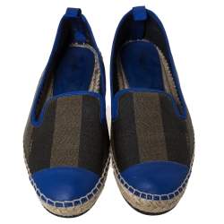 Pre Owned Fendi Blue/Brown Canvas And Leather Junia Espadrille Flats Size 39