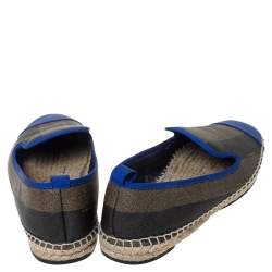 Pre Owned Fendi Blue/Brown Canvas And Leather Junia Espadrille Flats Size 39