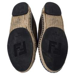 Pre Owned Fendi Blue/Brown Canvas And Leather Junia Espadrille Flats Size 39