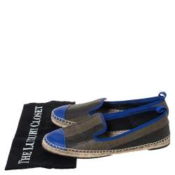 Pre Owned Fendi Blue/Brown Canvas And Leather Junia Espadrille Flats Size 39
