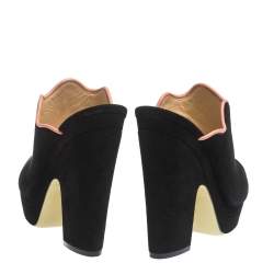 Pre Owned Fendi Black Suede Leather Wave Platform Mules Sandals Size 39