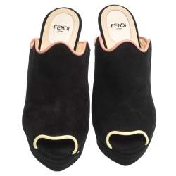 Pre Owned Fendi Black Suede Leather Wave Platform Mules Sandals Size 39