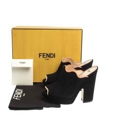 Pre Owned Fendi Black Suede Leather Wave Platform Mules Sandals Size 39