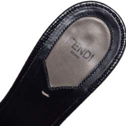 Fendi Tobacco Zucca Canvas And Black Patent Bow Slide Sandals Size 39
