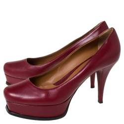 Pre Owned Fendi Burgundy Leather Logo Platform Pumps Size 41