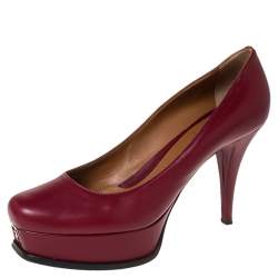 Pre Owned Fendi Burgundy Leather Logo Platform Pumps Size 41