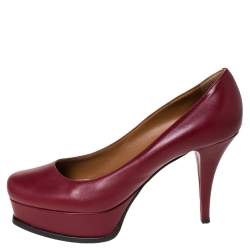 Pre Owned Fendi Burgundy Leather Logo Platform Pumps Size 41