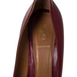 Pre Owned Fendi Burgundy Leather Logo Platform Pumps Size 41