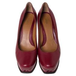 Pre Owned Fendi Burgundy Leather Logo Platform Pumps Size 41