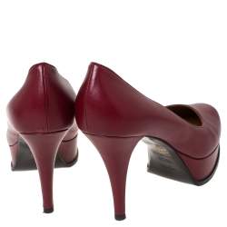 Pre Owned Fendi Burgundy Leather Logo Platform Pumps Size 41
