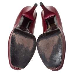 Pre Owned Fendi Burgundy Leather Logo Platform Pumps Size 41
