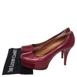 Pre Owned Fendi Burgundy Leather Logo Platform Pumps Size 41
