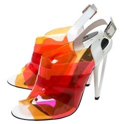 Pre Owned Fendi Multicolor PVC And White Patent Slingback Sandals Size 38